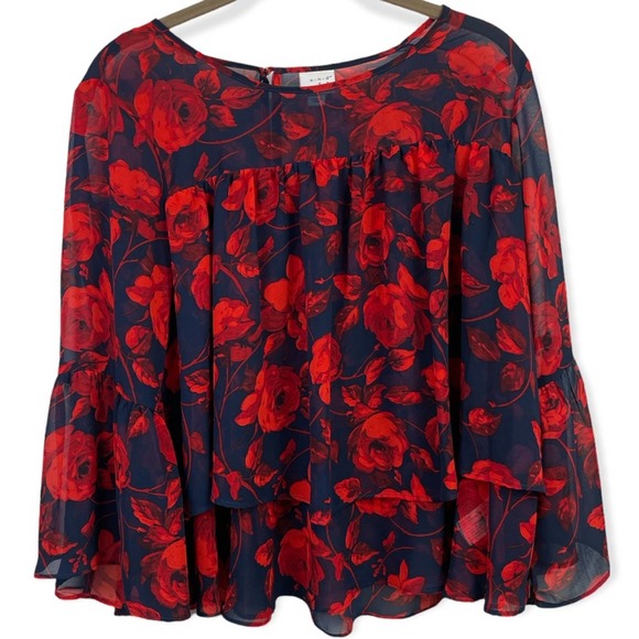 A New Day Rose Floral  Layer blouse  Ruffle  Sleeve Size Small (NWOT) - Picture 5 of 12